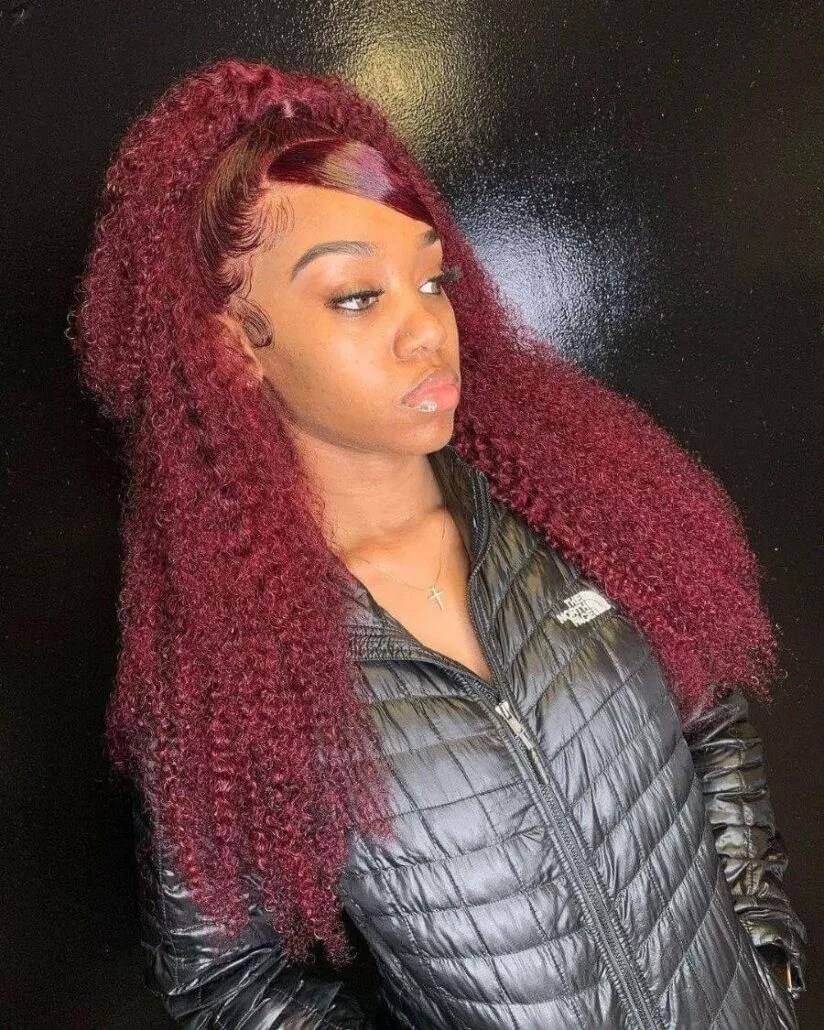 Burgundy Curls With Frontal Slick