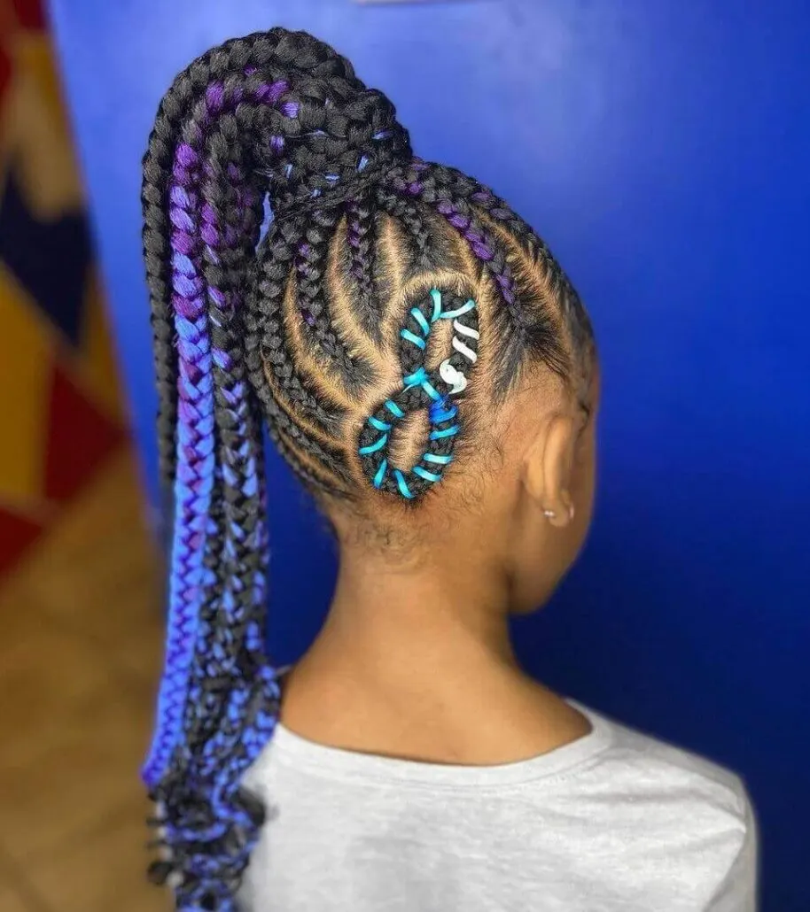 High Braided Ponytail With Color and Pattern