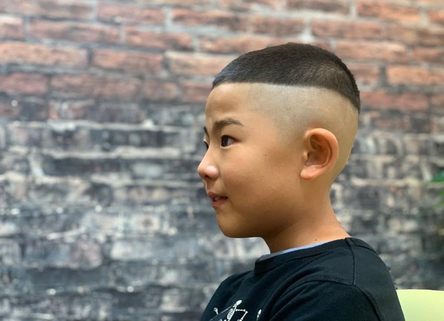 kids bowl cut with bald fade