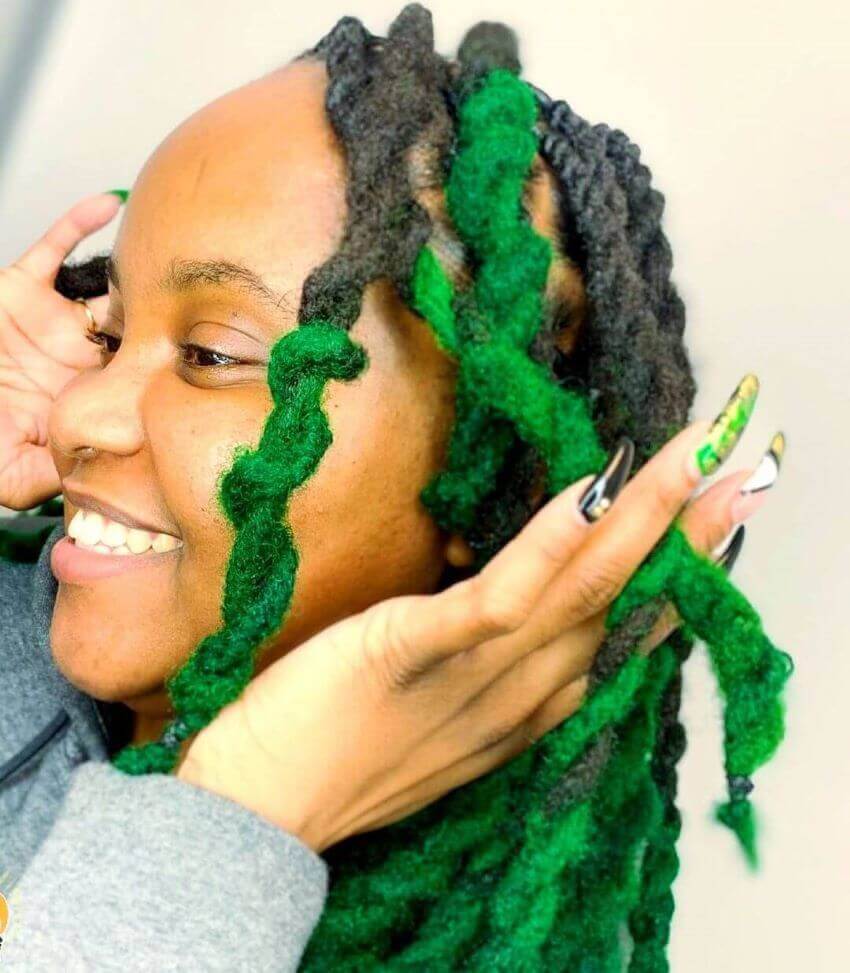 Green Twisted Braids For Kinky Hair