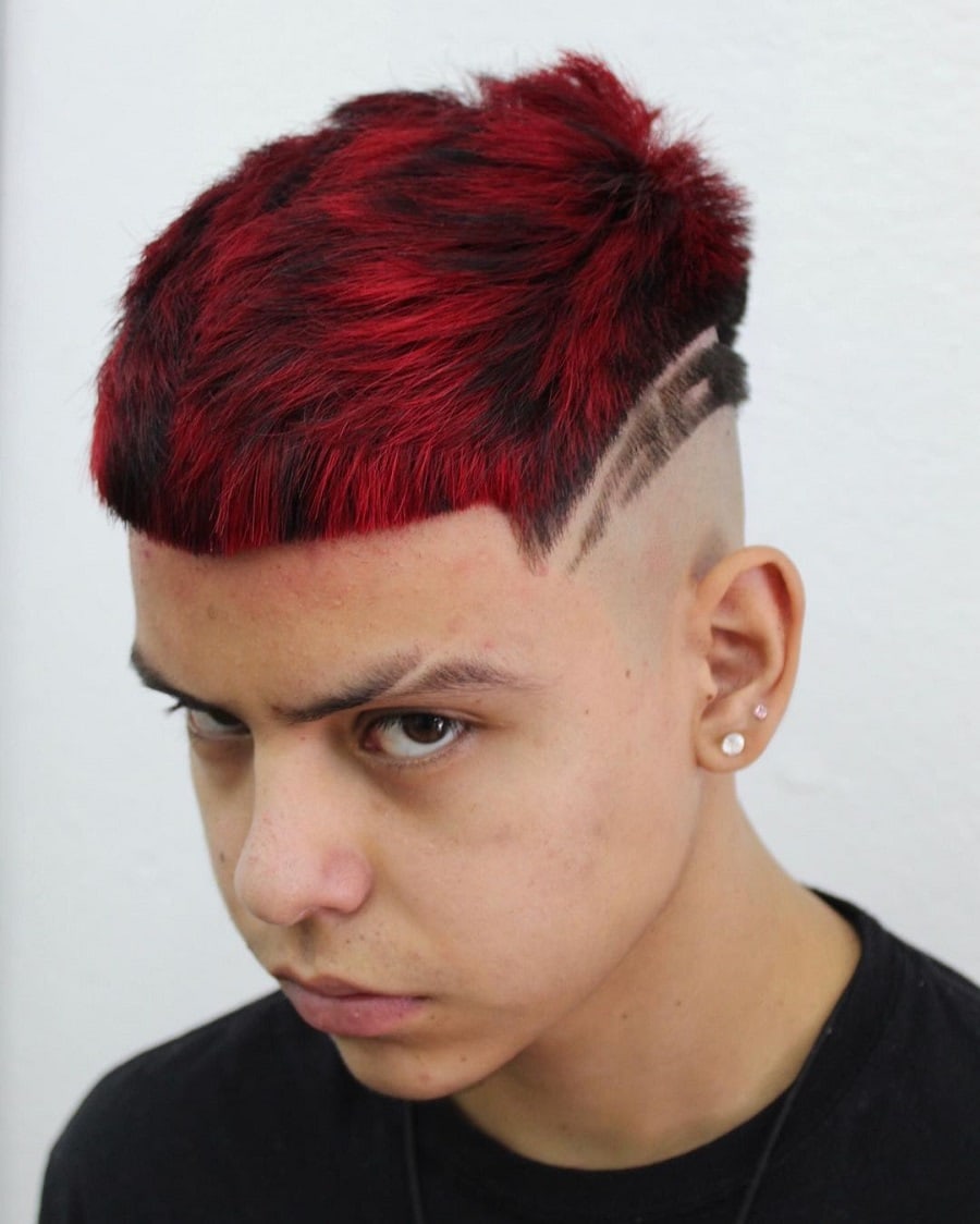 boys line up haircut with red highlights