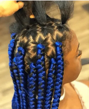 Colored Braids With Nicely Raised Ponytails On Top