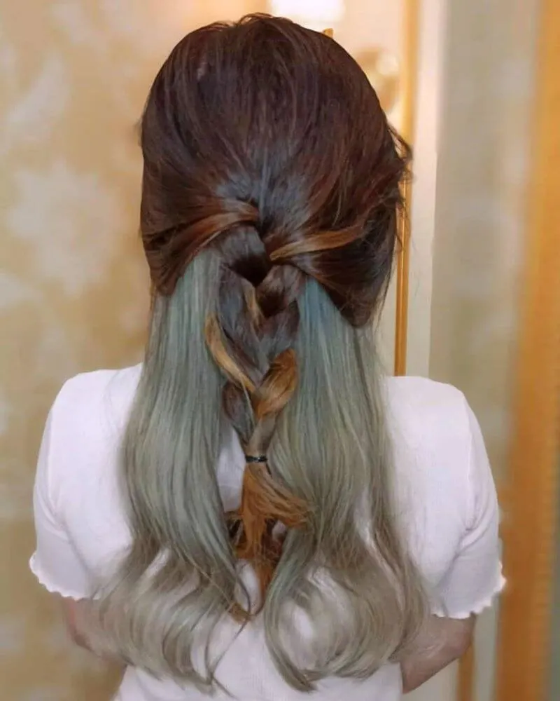Loose Hair With Braided Tail And Highlights