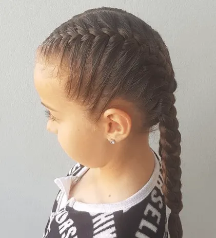 Flat Braided Hairstyle With Long Braided Pony