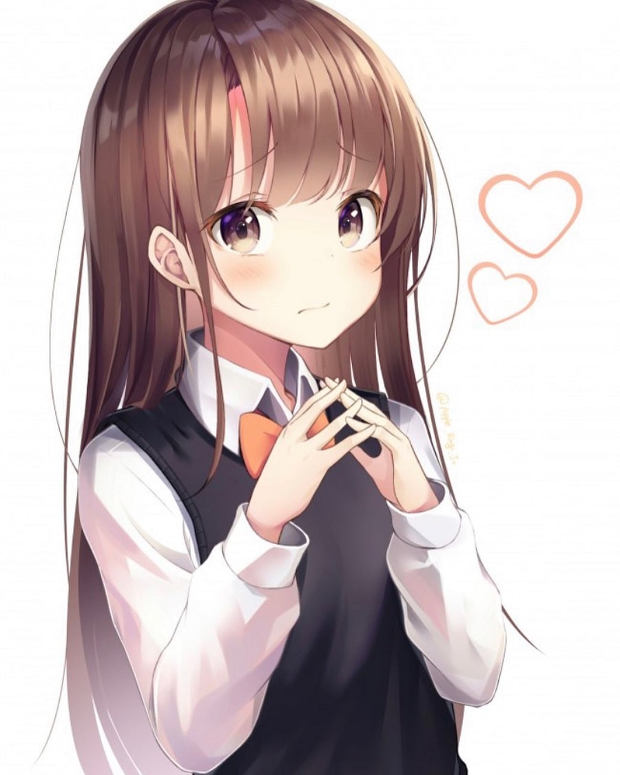 anime girl with long brown hair