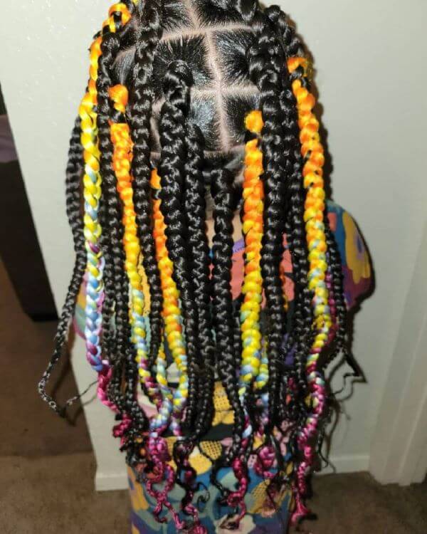 Box Braids With Curled Tips