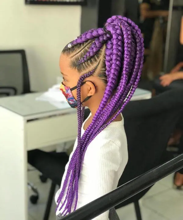 Purple Braided Hairstyle With Top Knot