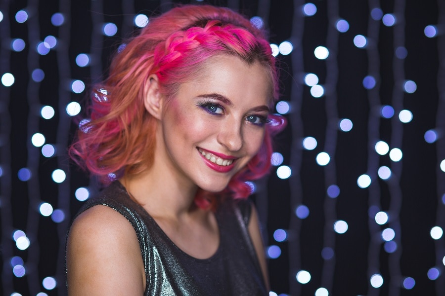 prom hairstyle for medium length pink hair