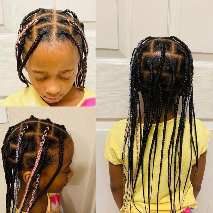 Box Braids With Colored Layers On A Side