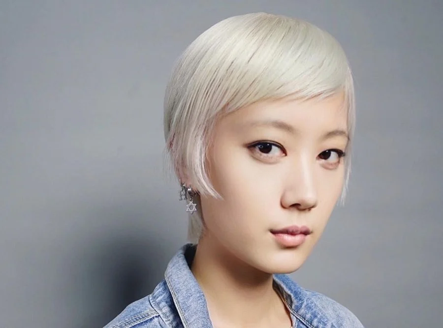short blonde pixie for Korean girl with round face
