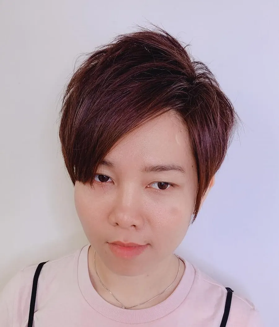 Korean girl with short haircut and round face